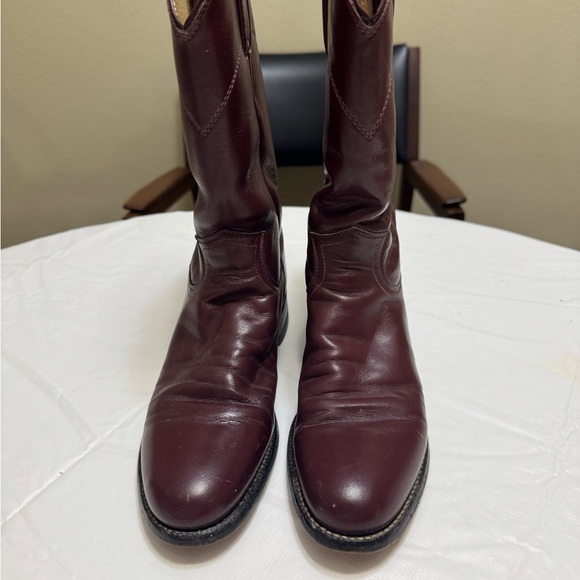 Justin Boots Maroon Leather Western Boots - Picture 4 of 7